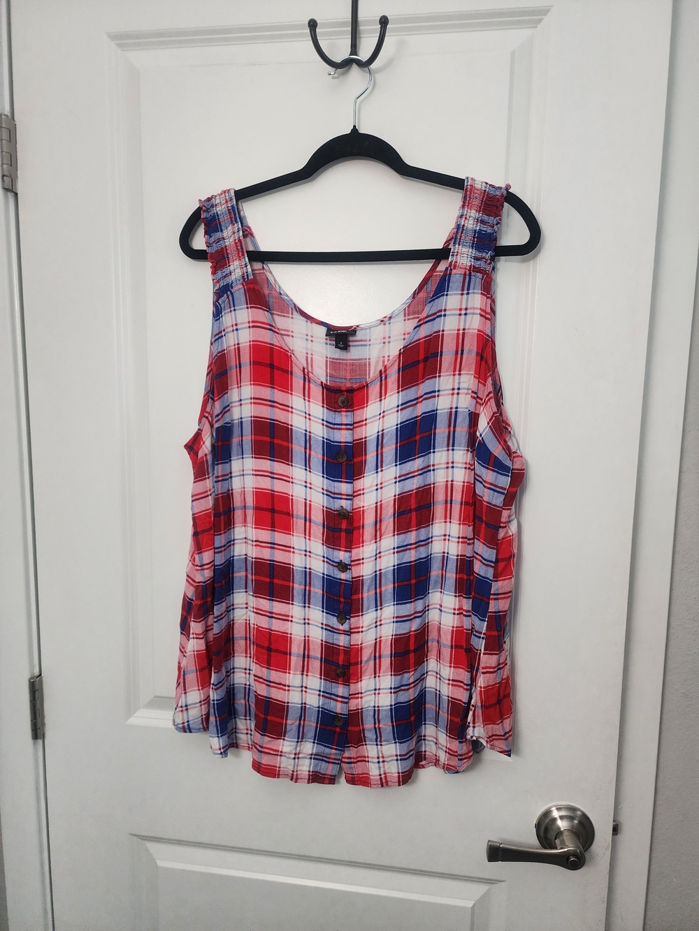 5/$30 Sleeveless Plaid Button-Front Women’s Top - Red/Blue